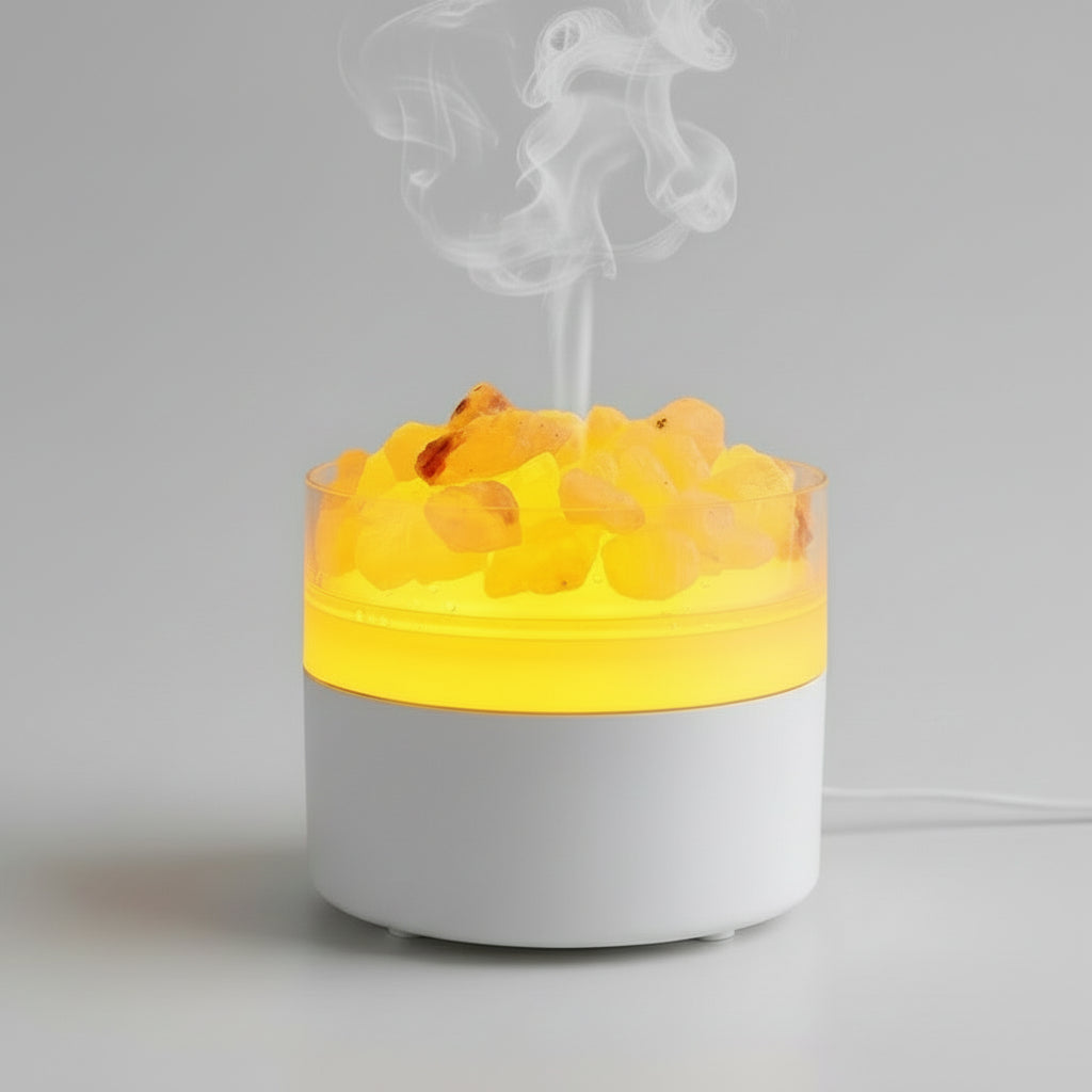 Diffuseur d’Arômes à Pierre de Sel – Flamme LED & Humidificateur