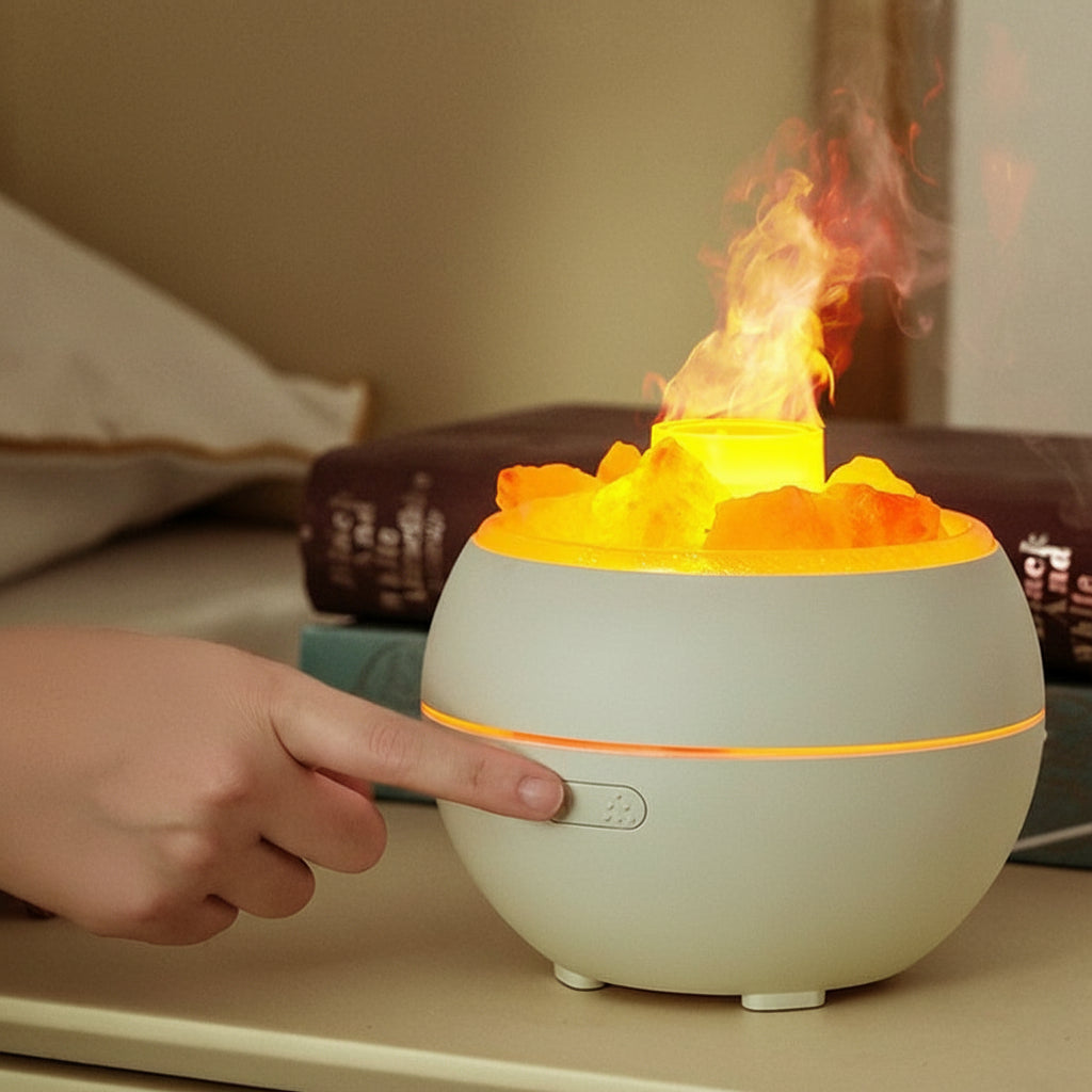 Diffuseur d’Arômes à Pierre de Sel – Flamme LED & Humidificateur