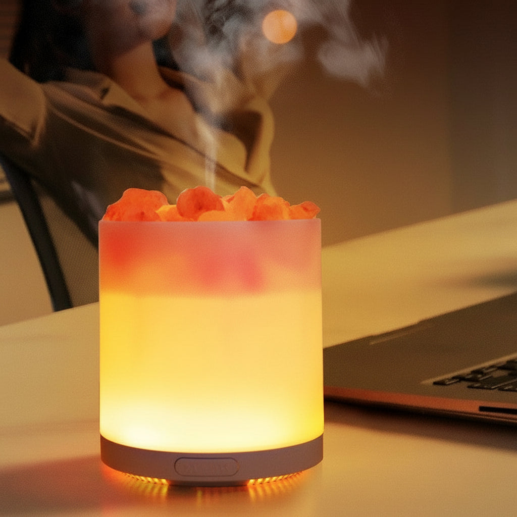 Diffuseur d’Arômes à Pierre de Sel – Flamme LED & Humidificateur